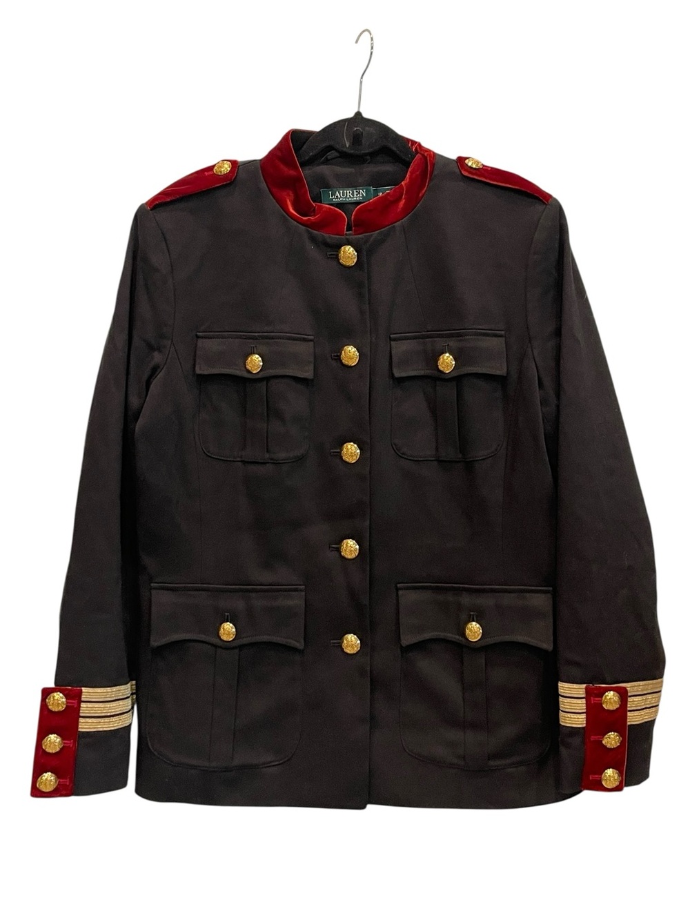 Lauren Ralph Lauren Military Velvet Mockneck jacket blazer Black /red 12 - Picture 3 of 13
